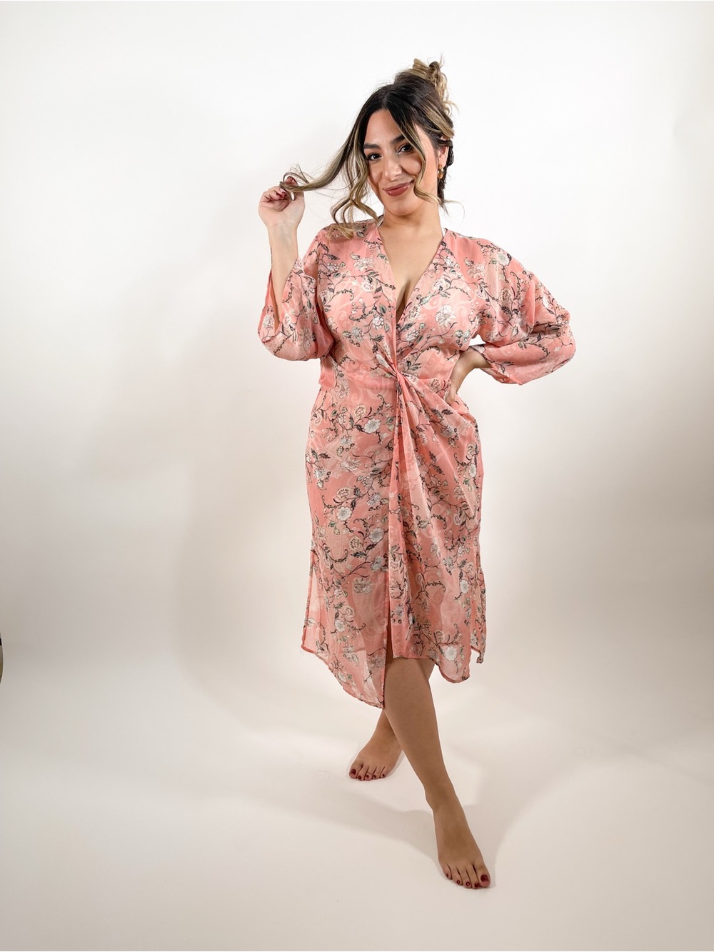 New York & Company Pink Floral Twist-Front Swim Coverup